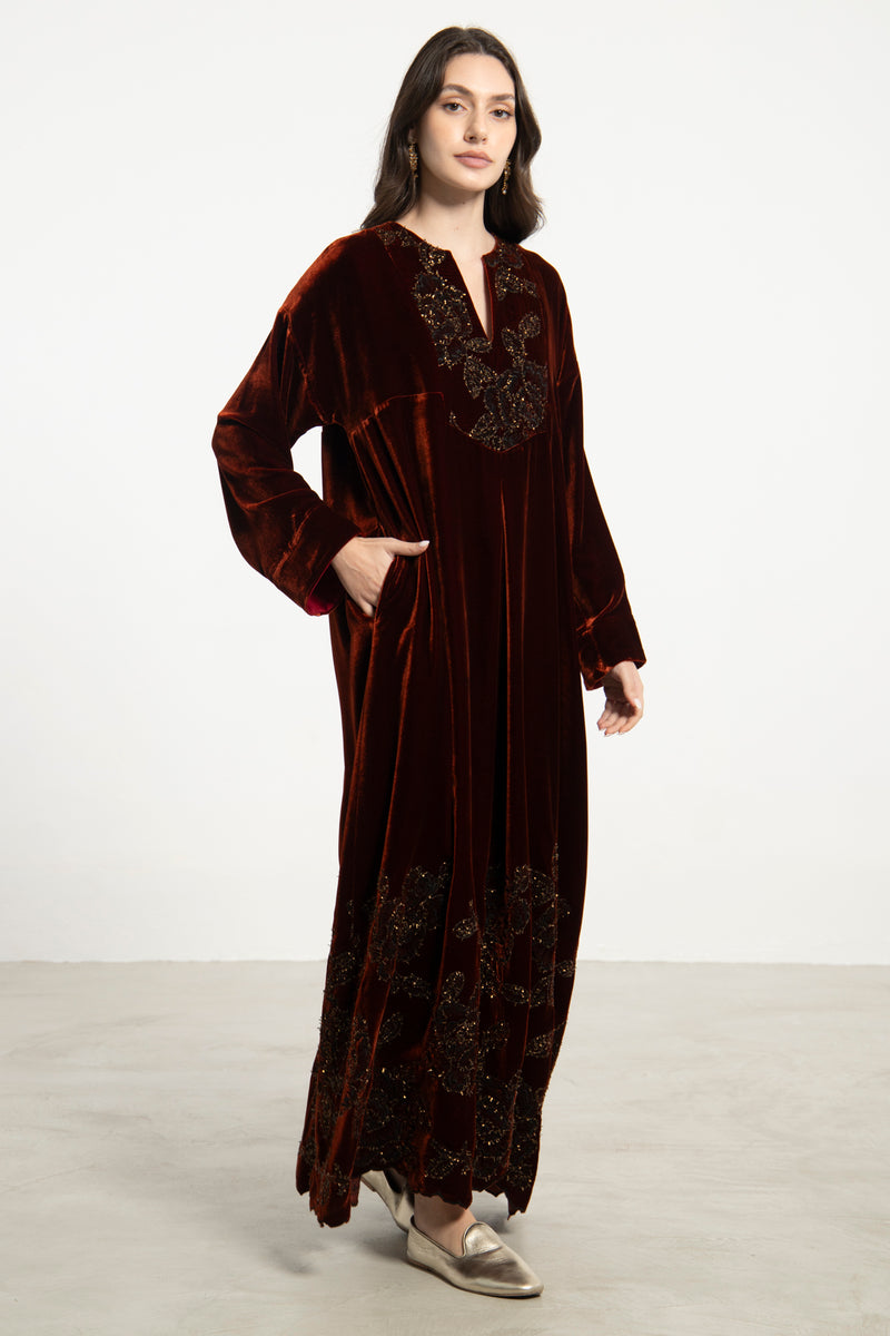 Shirine Silk Velvet Burgundy Dress