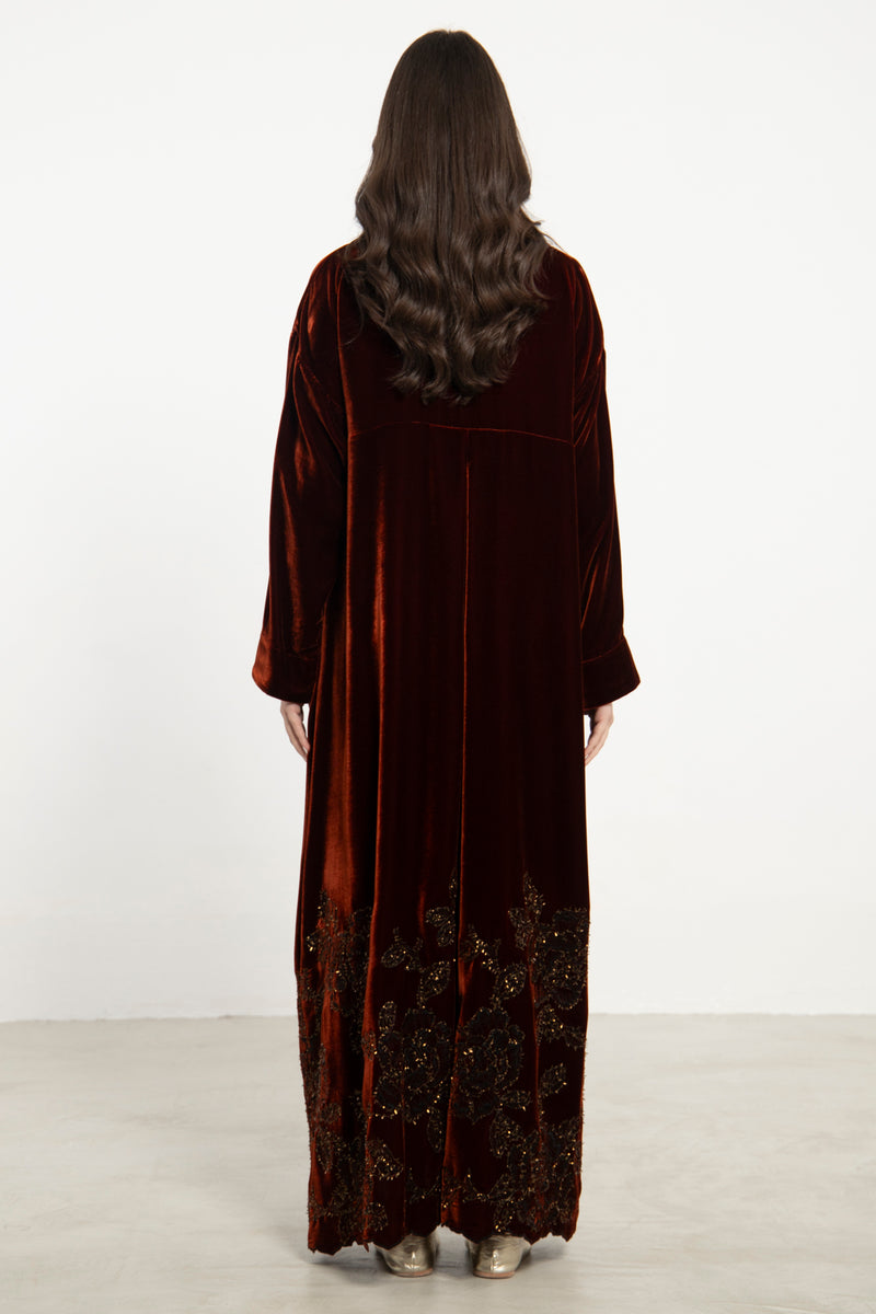 Shirine Silk Velvet Burgundy Dress
