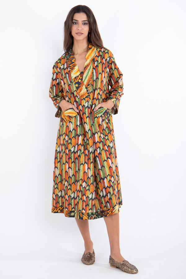 Daria Cotton Orange Feathers Dress