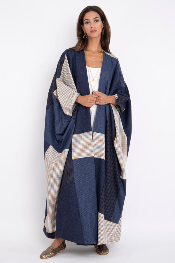 Loro Piana Wool & Cashmere Patchwork Blue Abaya