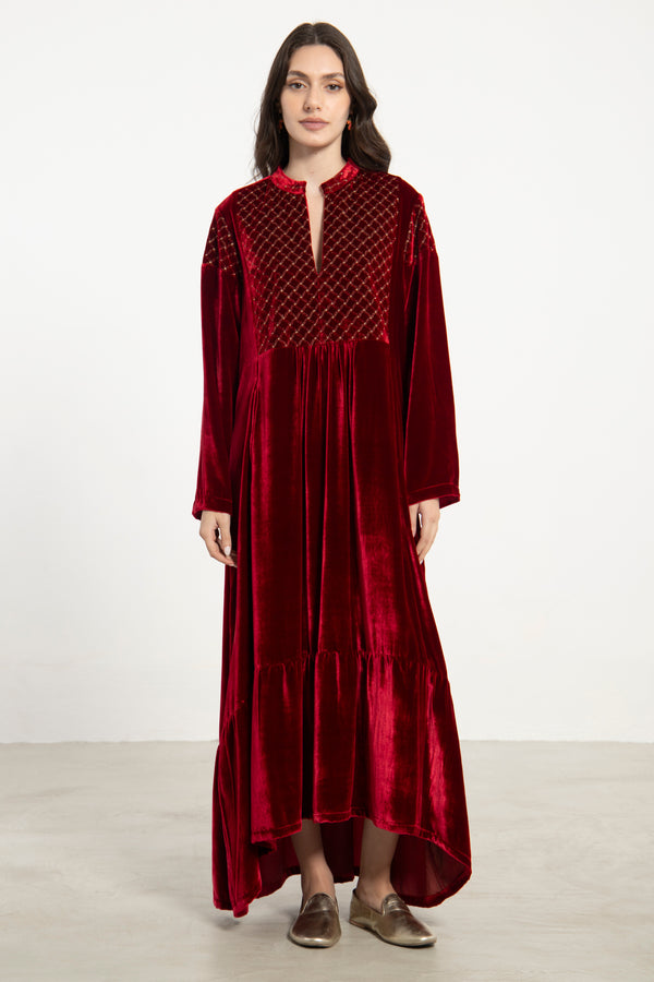 Mayyada Silk Velvet Red Dress