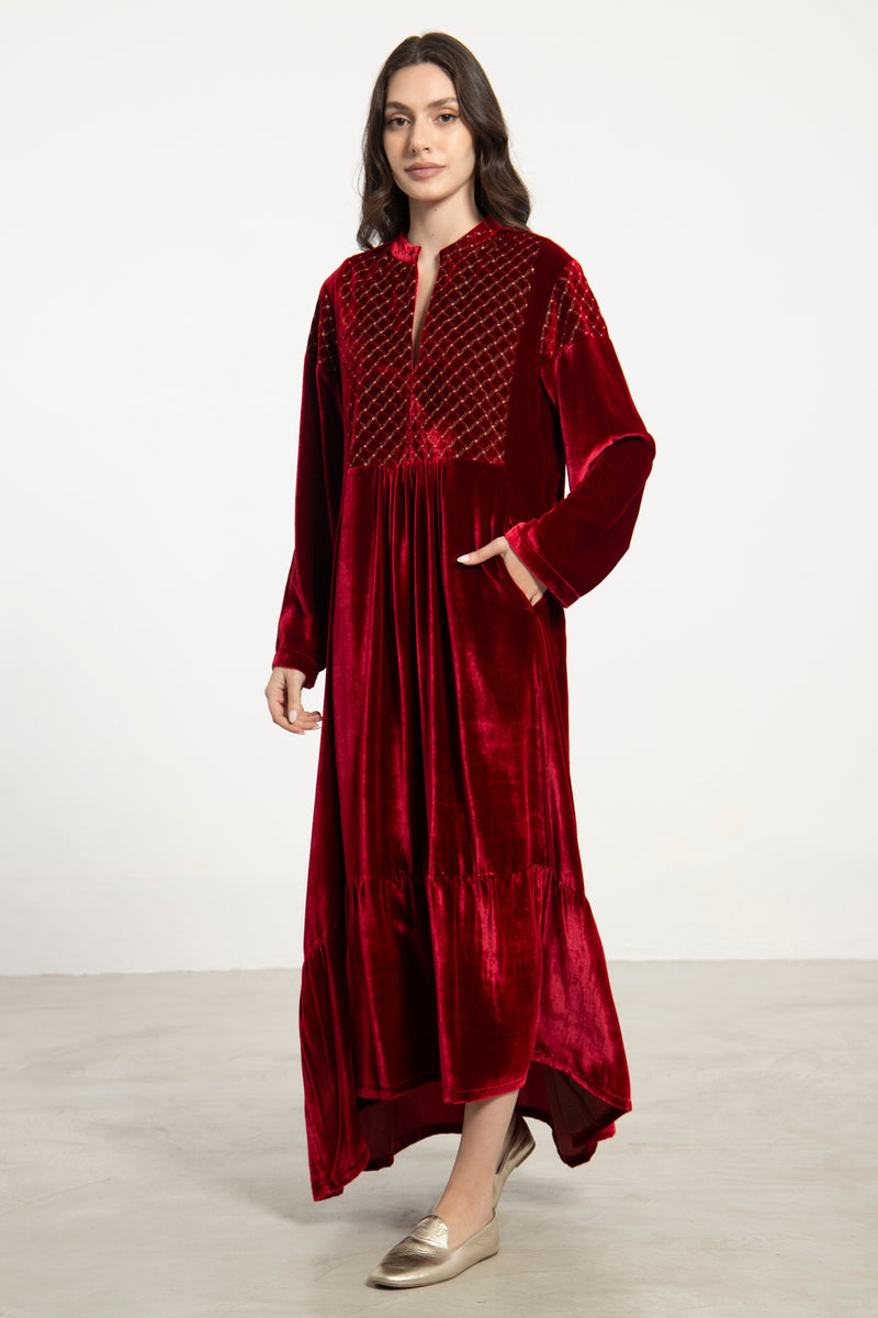 Mayyada Silk Velvet Red Dress
