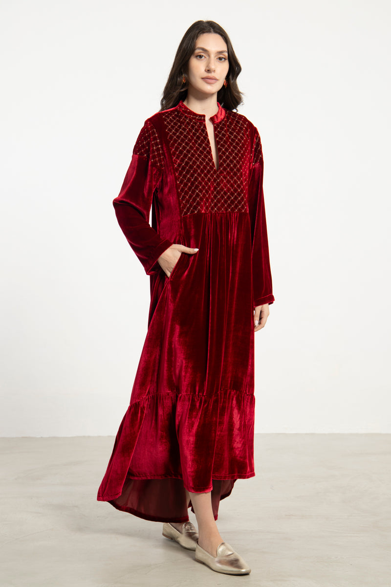 Mayyada Silk Velvet Red Dress