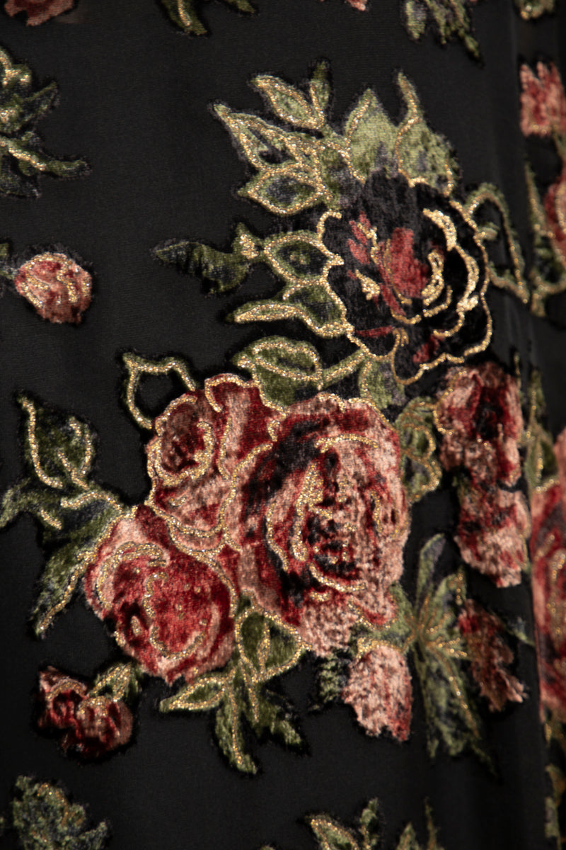 Khayal Silk Velvet Devoré Black Floral Dress