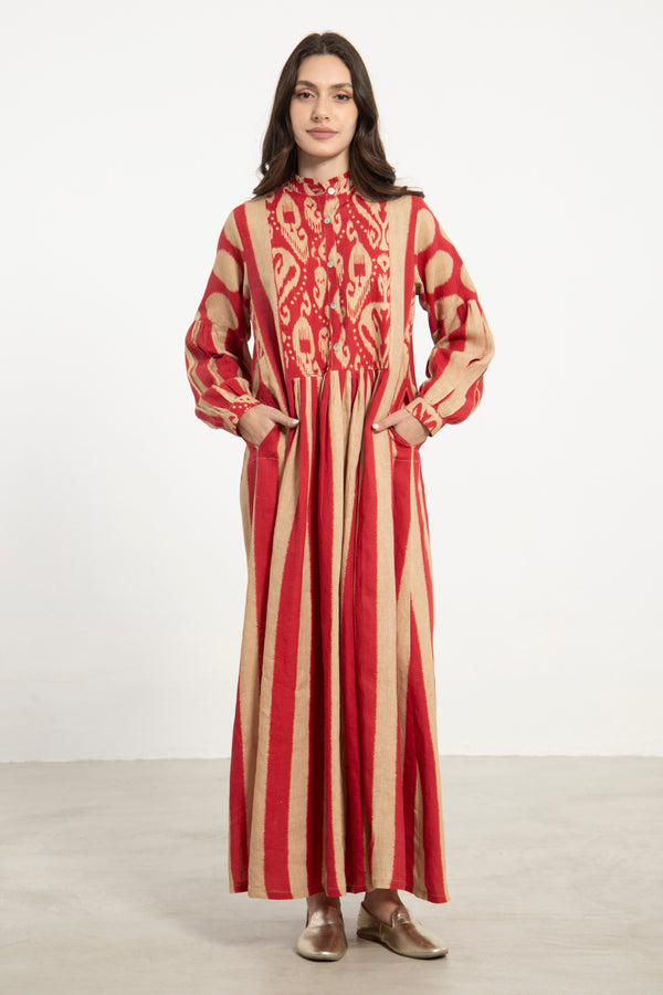 Katia Linen Red & Beige Dress