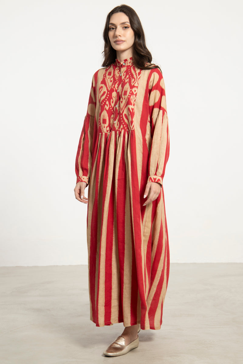 Katia Linen Red & Beige Dress