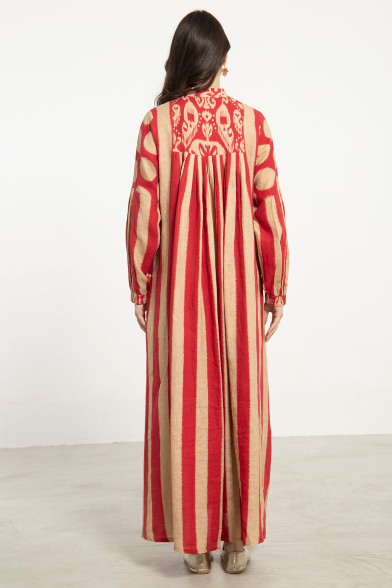 Katia Linen Red & Beige Dress