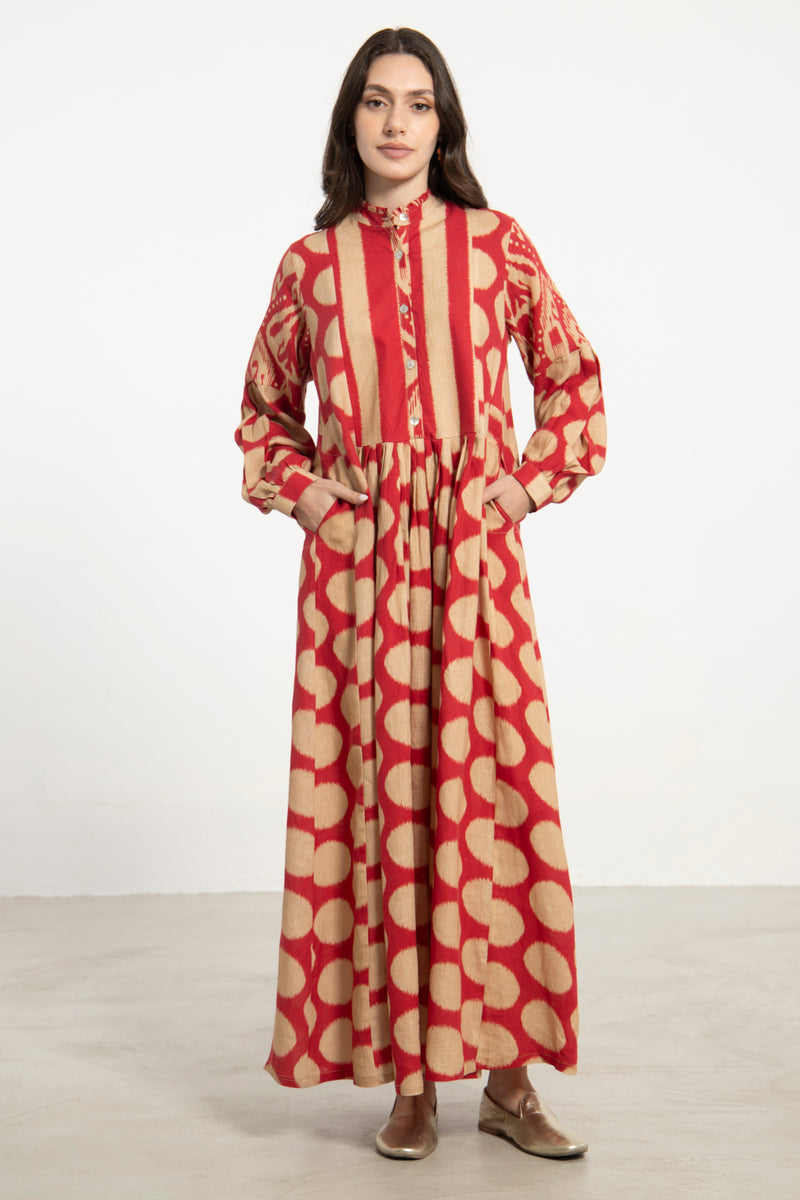 Katia Linen Red & Beige Dress
