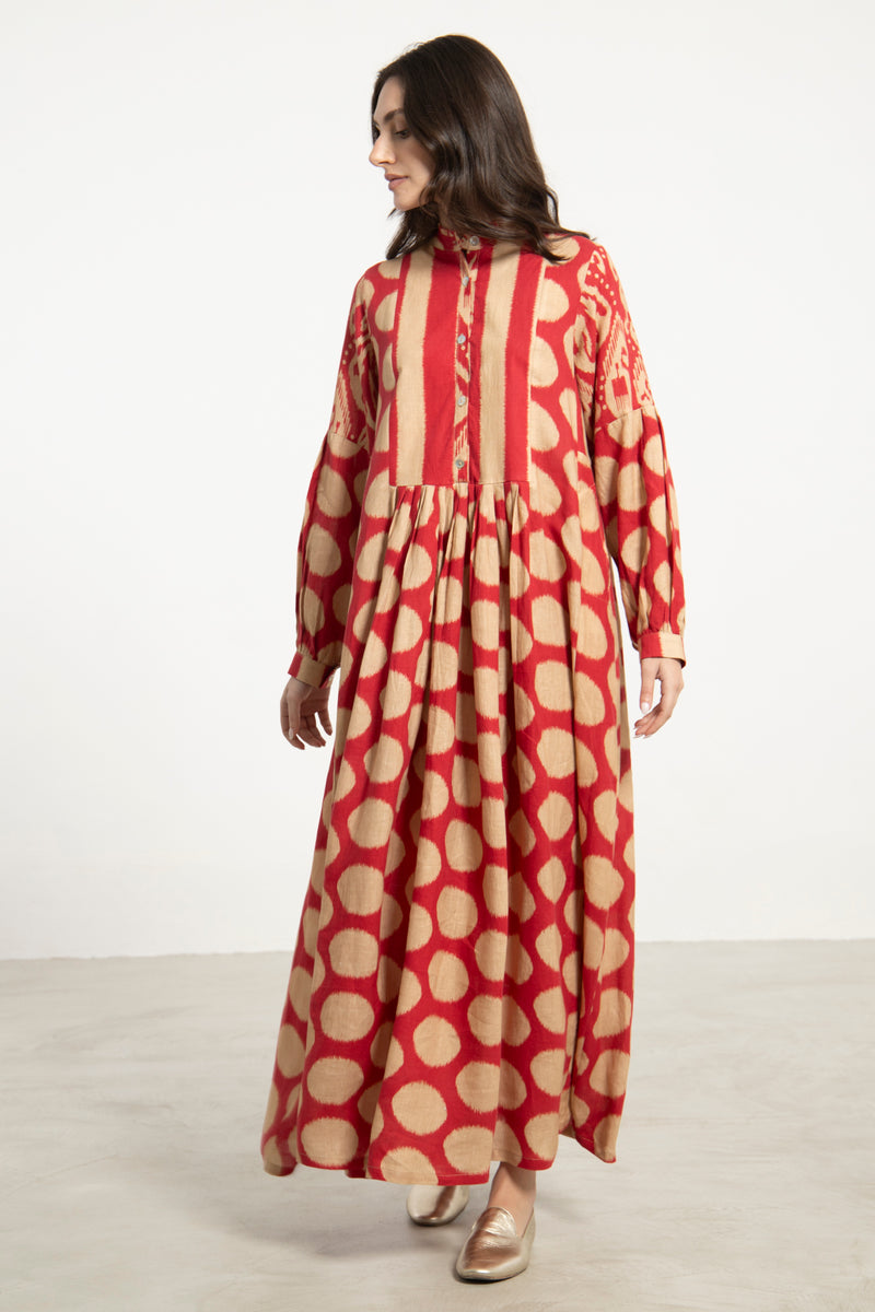 Katia Linen Red & Beige Dress