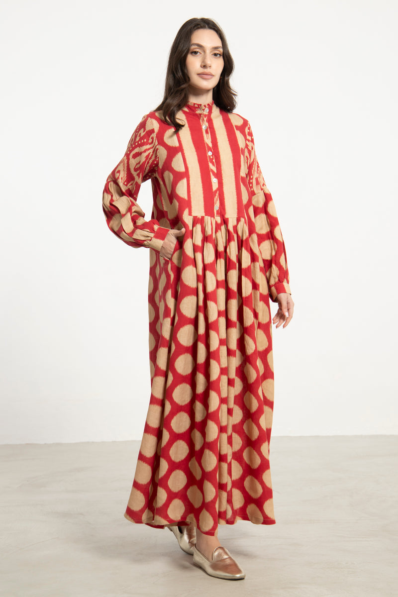 Katia Linen Red & Beige Dress