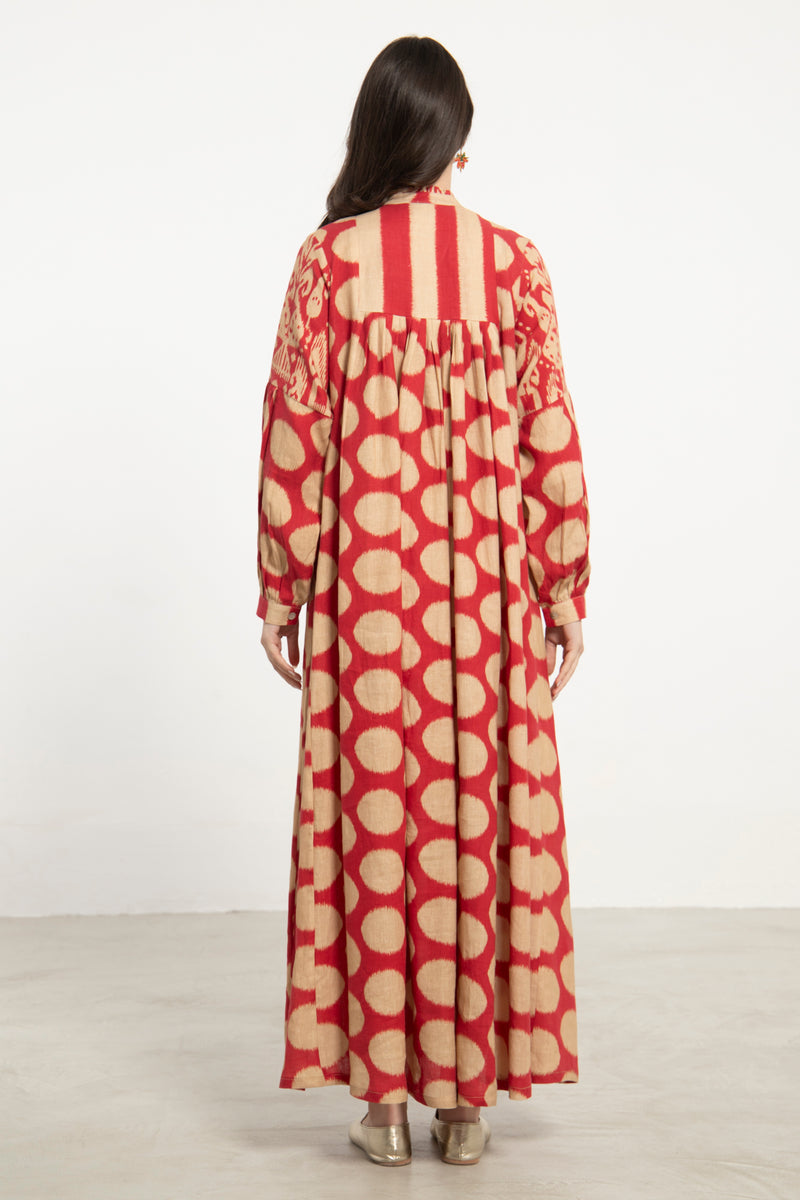 Katia Linen Red & Beige Dress
