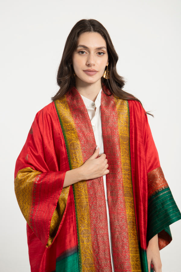 Yasma Raw Silk Multicolor Abaya