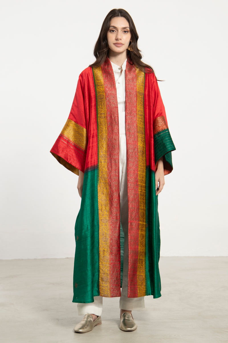 Yasma Raw Silk Multicolor Abaya