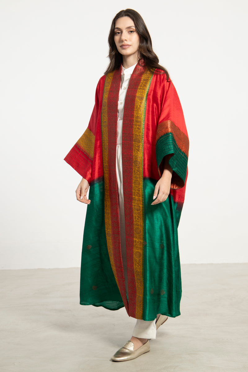 Yasma Raw Silk Multicolor Abaya