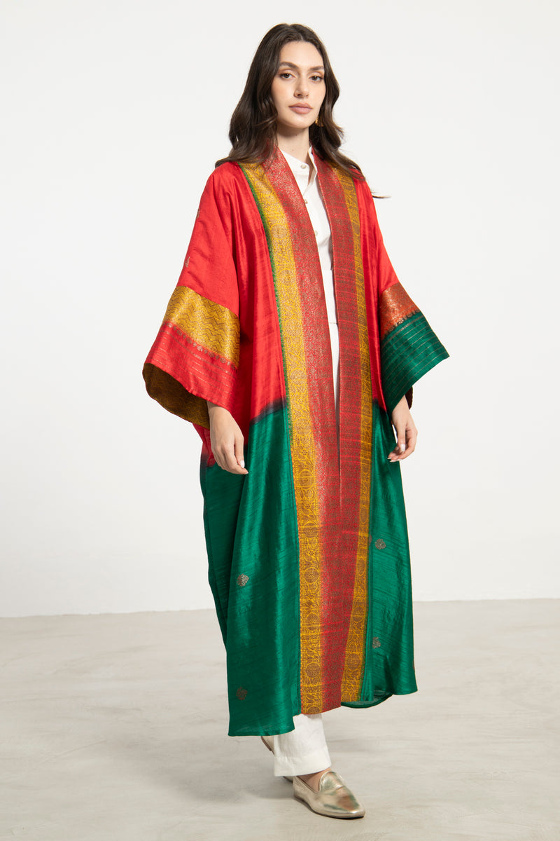 Yasma Raw Silk Multicolor Abaya