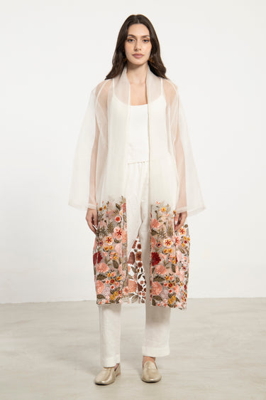 Fay Silk Tulle Embroidered Floral Jacket - Long
