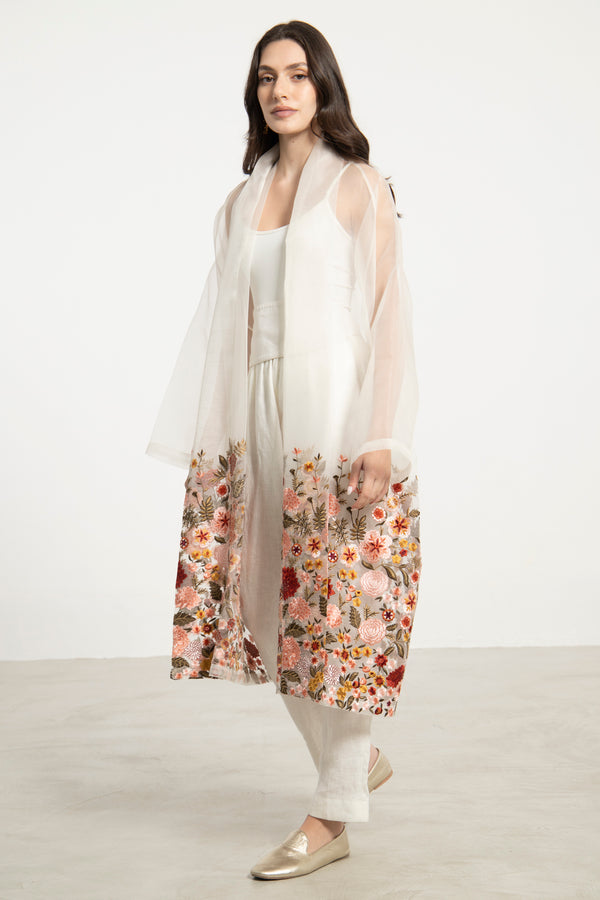Fay Silk Tulle Embroidered Floral Jacket - Long
