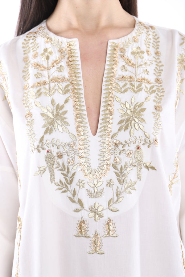 Nayyara Cotton White Embroidered Dress