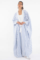 Classic Linen Blue With White Abaya