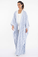 Classic Linen Blue With White Abaya