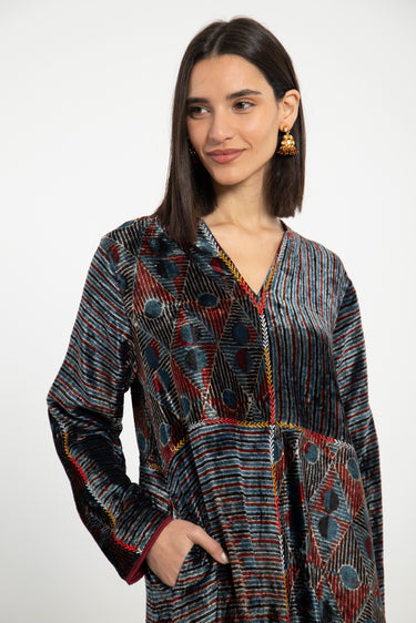 Rama Cotton Velvet Geometric Dress