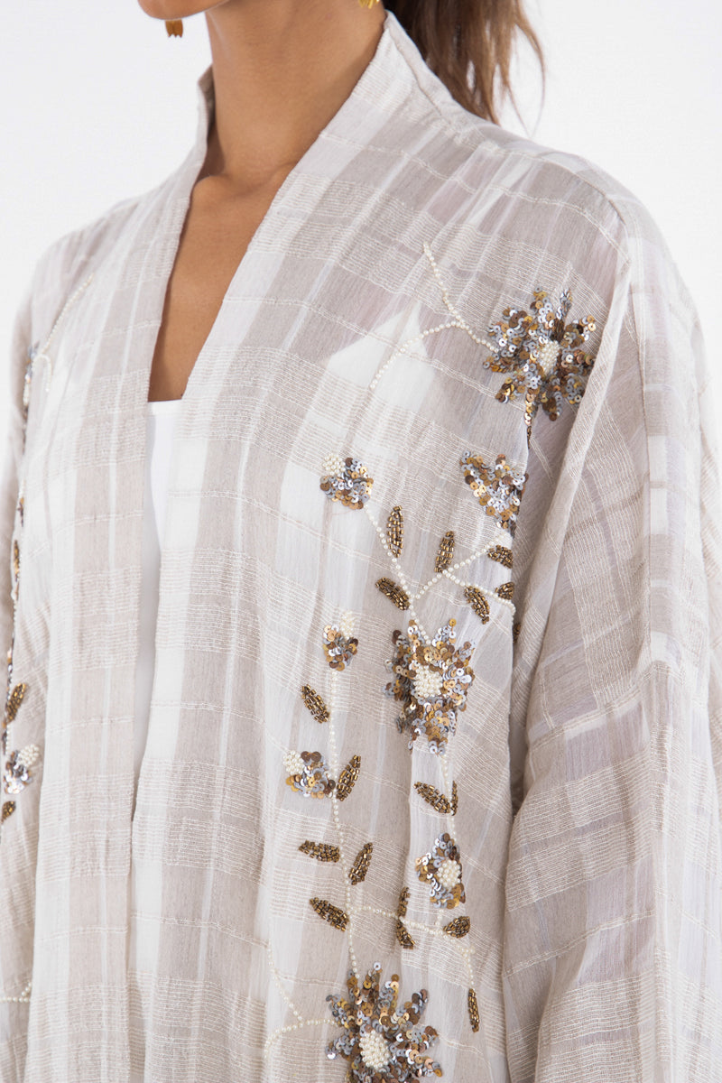Rajwa Linen Embroidered Beige Abaya