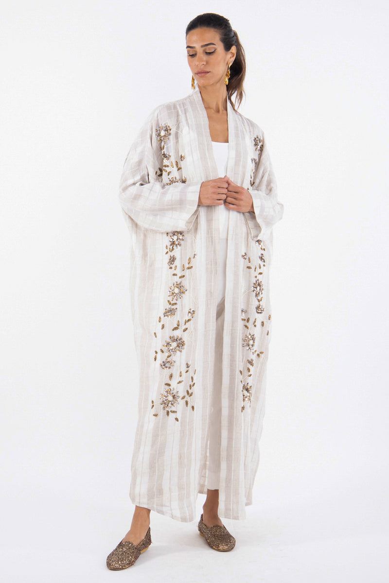 Rajwa Linen Embroidered Beige Abaya