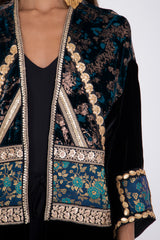 Sahriye Velvet Patchwork Blue Coat