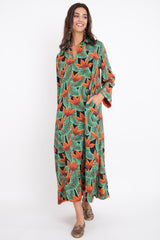 Hilal Silk Foliage Orange & Green Dress