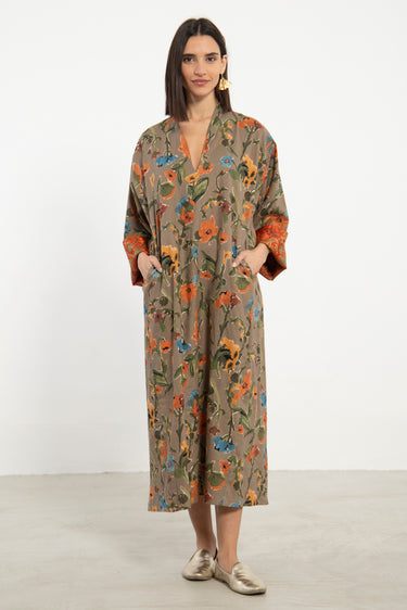 Nisrine Cotton Orange & Blue Flowers Dress