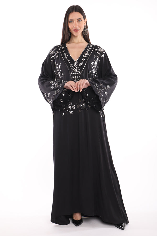 Malak Silk Tareq Black Silver Dress