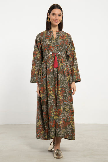 Ihsan Cotton Corduroy Leaves Dress
