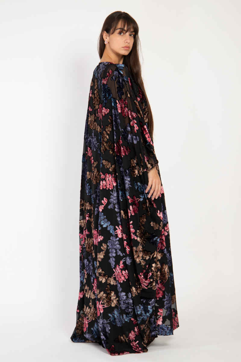 Deli Velvet Dévoré Black Leaves Gown