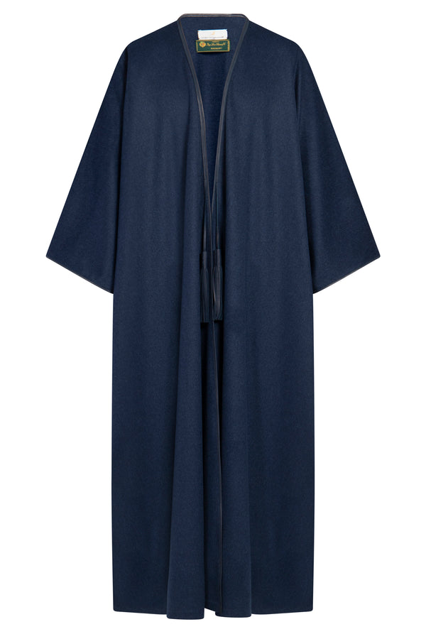 Navy Wool Abaya with Leather Details
