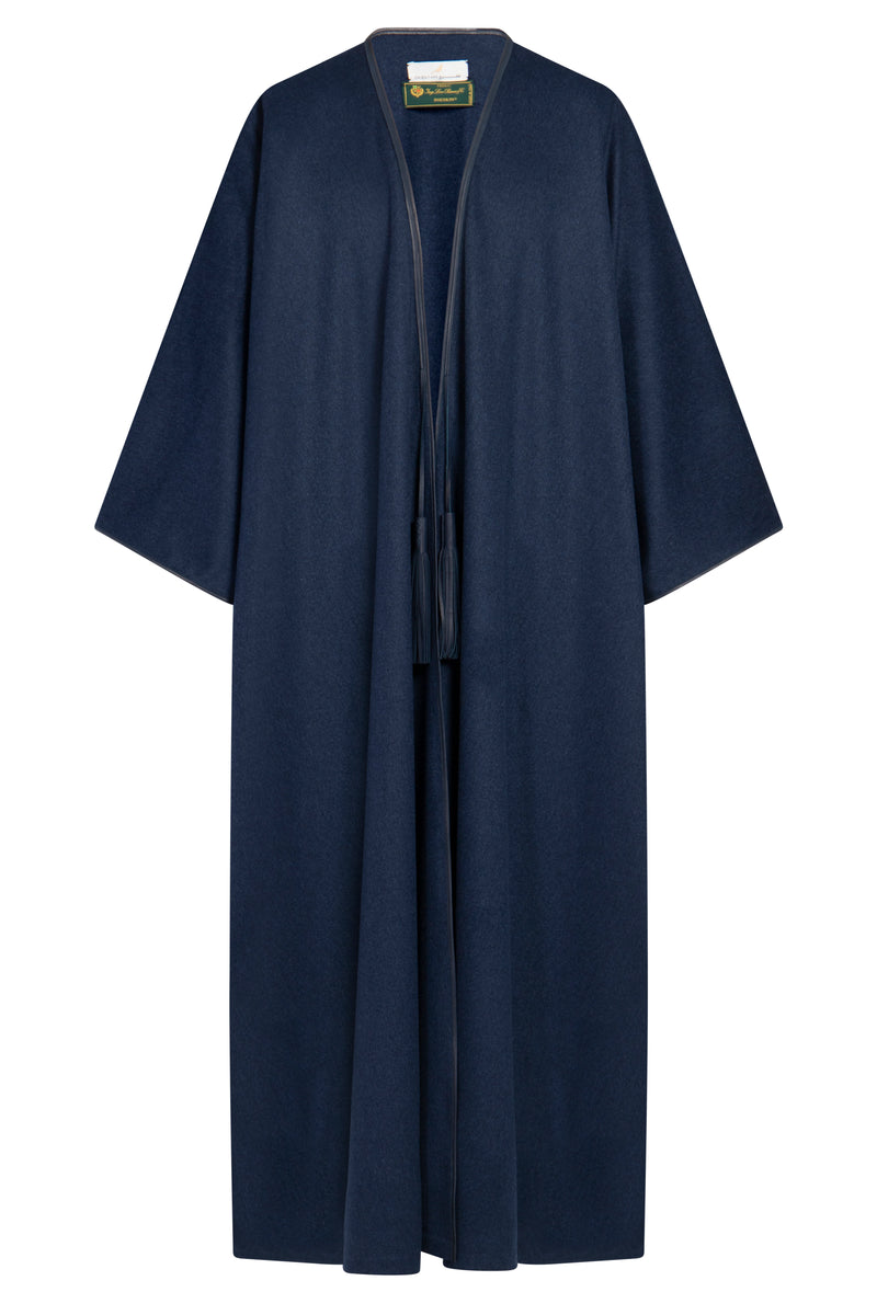 Navy Wool Abaya with Leather Details
