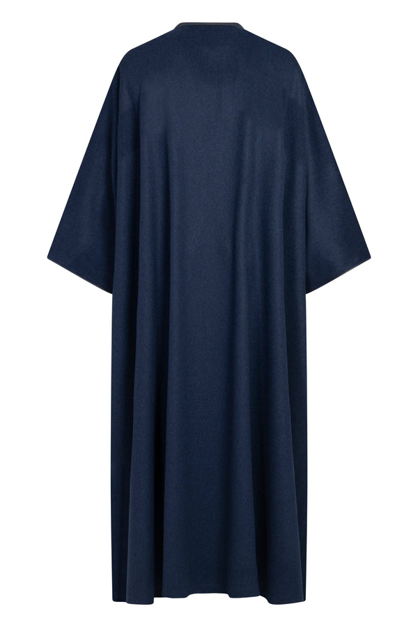 Navy Wool Abaya with Leather Details