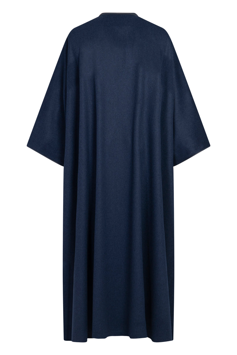 Navy Wool Abaya with Leather Details