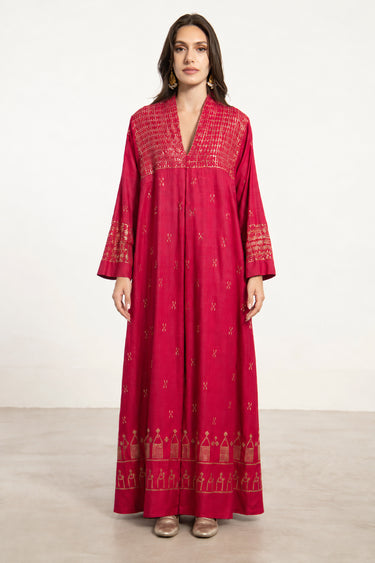 Yasmine Silk Tareq Embroidered Fuchsia Dress