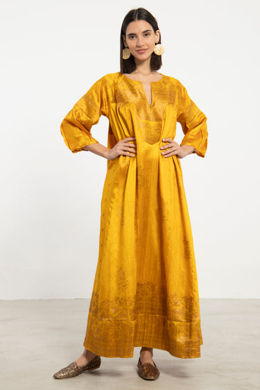 One-Of-a-Kind Rania Silk Brocade Yellow Dress