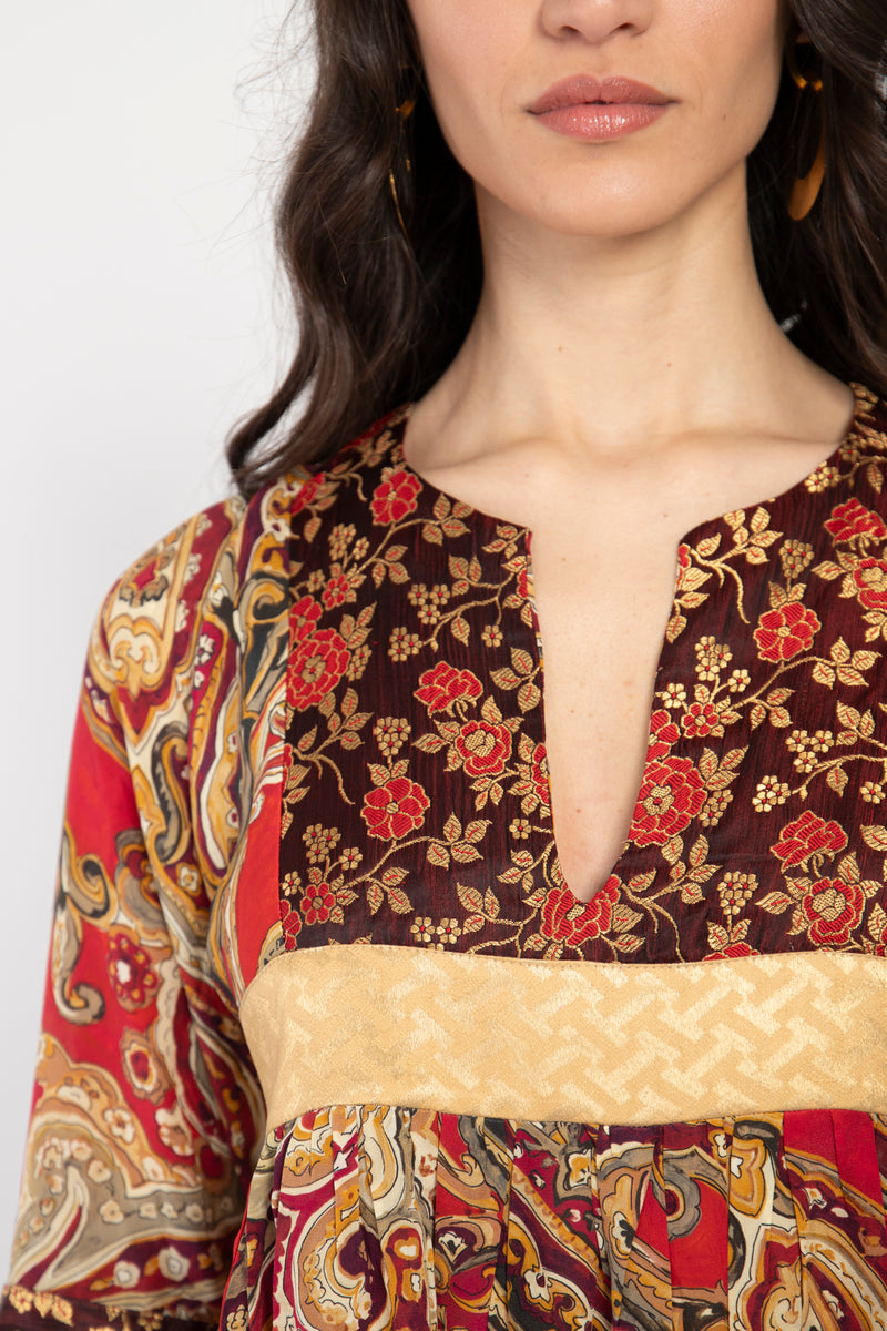 Linda Silk Red & Gold Dress