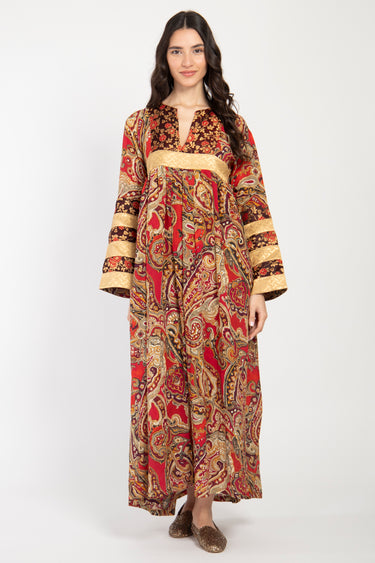strapless open back dress Linda Silk Red & Gold Dress – Orient 499