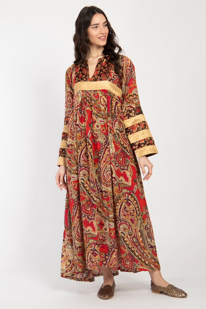 Linda Silk Red & Gold Dress