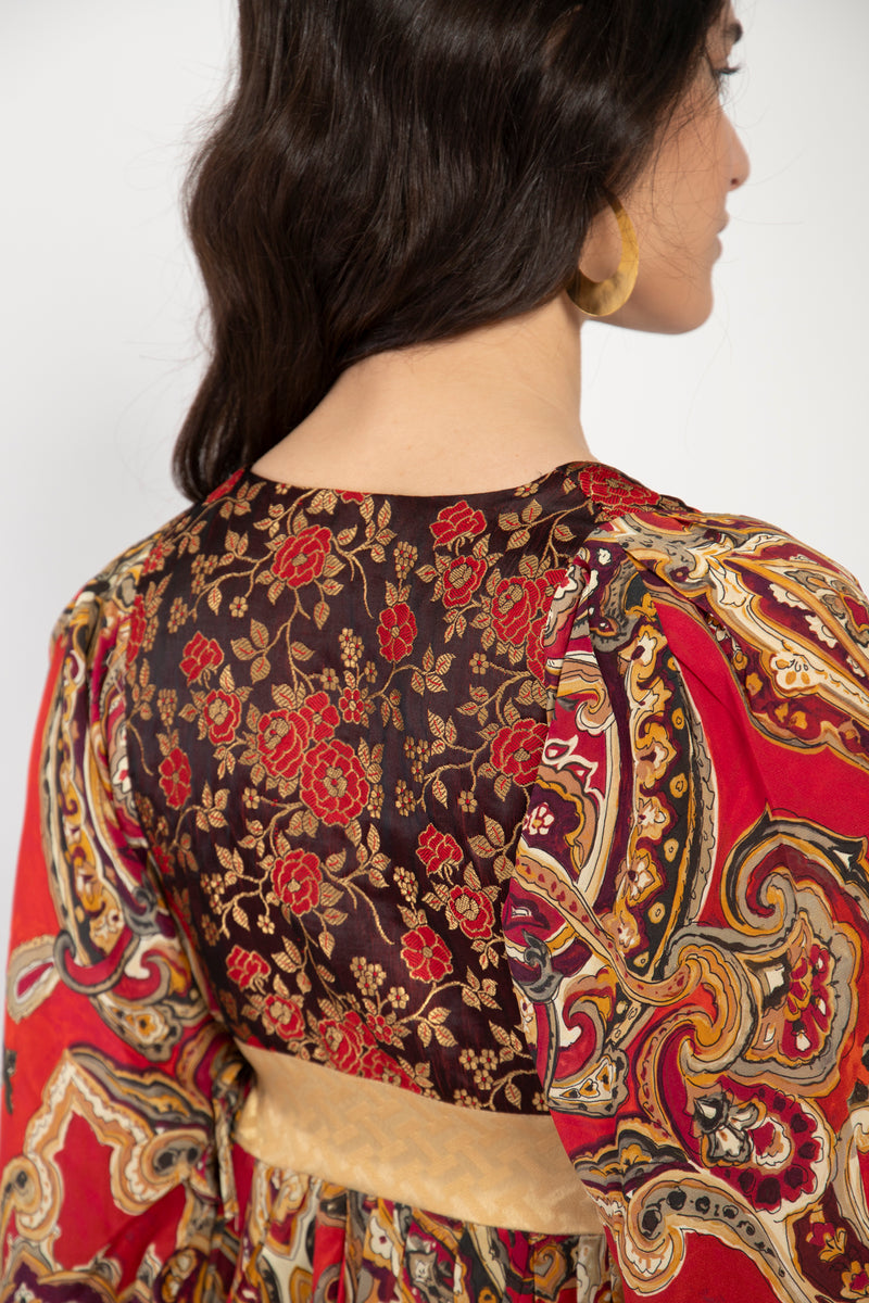Linda Silk Red & Gold Dress