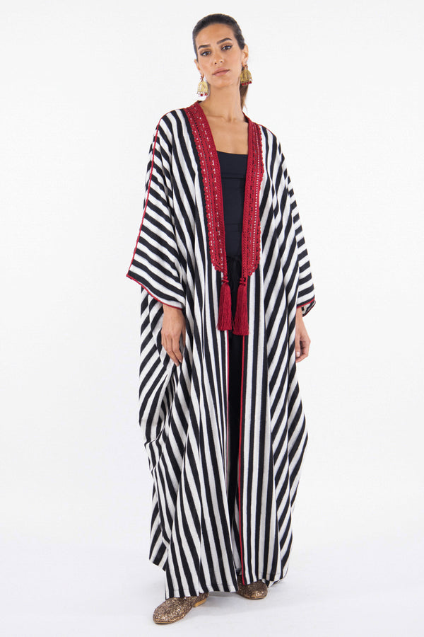 Classic Cotton Ikat Black With Red Abaya