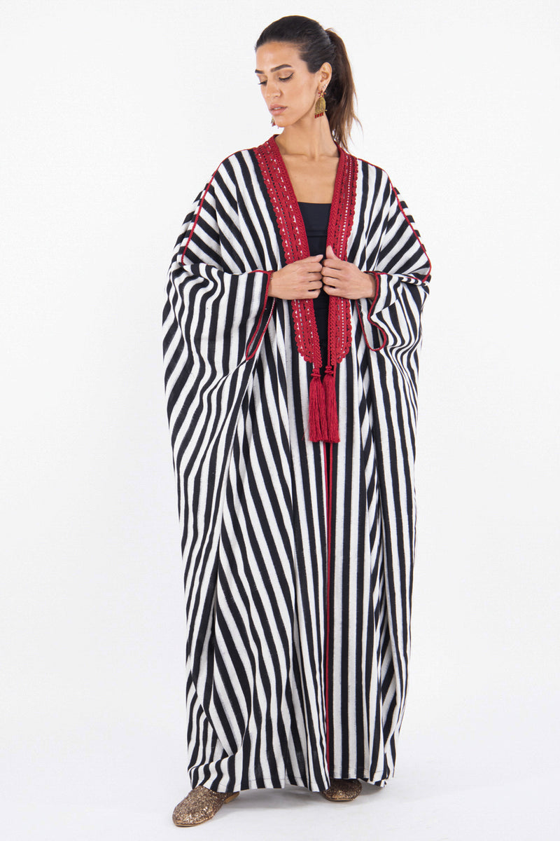 Classic Cotton Ikat Black With Red Abaya