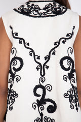Talia Silk White With Black Embroidered Gilet
