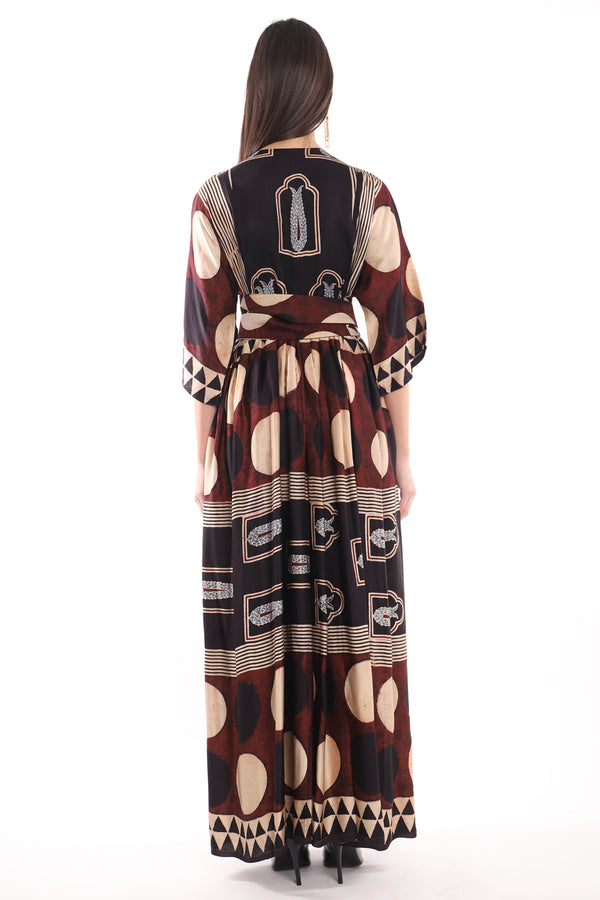 Sharifa Silk Printed Brown Dress