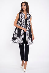 Talia Silk Black With White Embroidered Gilet