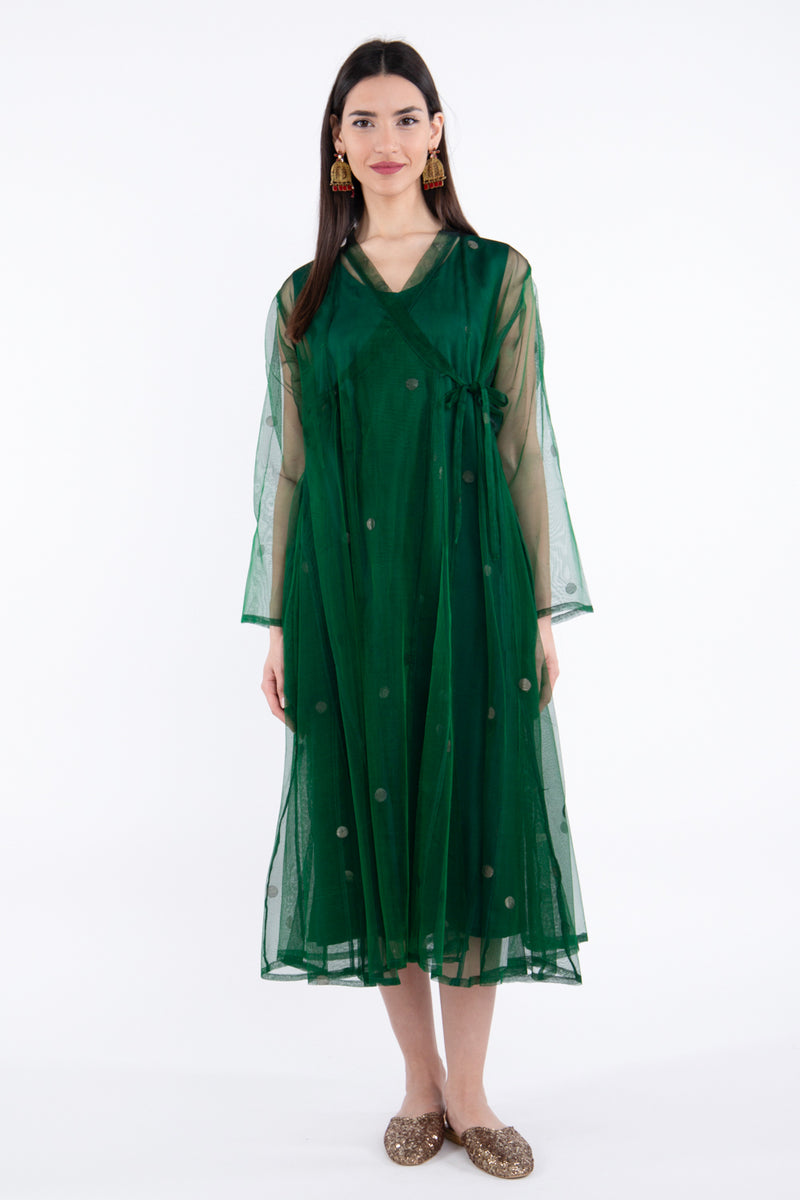 Badriyya Silk Green & Gold Dress