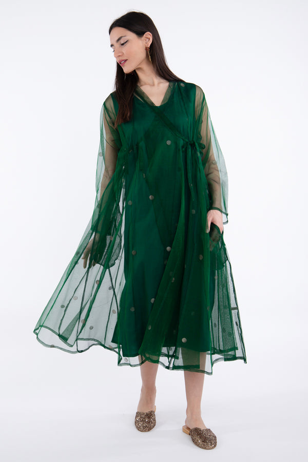Badriyya Silk Green & Gold Dress